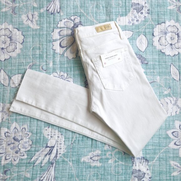 AG Farrah High Rise Raw Hem Ankle Skinny Jeans in White • 23 - Picture 4 of 9